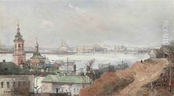 View Of The Kremlin And The Moskva River Oil Painting by Fedor Ivanovich Iasnovskii