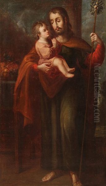 St. Joseph And The Infant Christ Oil Painting by Jose Ibarra