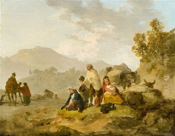 Travelling Folk In Wales - Two Paintings by Julius Caesar Ibbetson