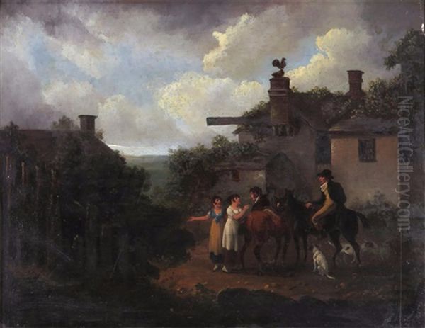 Travellers By An Inn Oil Painting by Julius Caesar Ibbetson