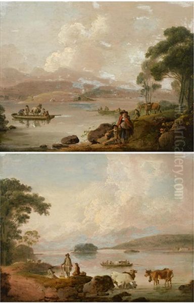 View On Lake Windermere Oil Painting by Julius Caesar Ibbetson