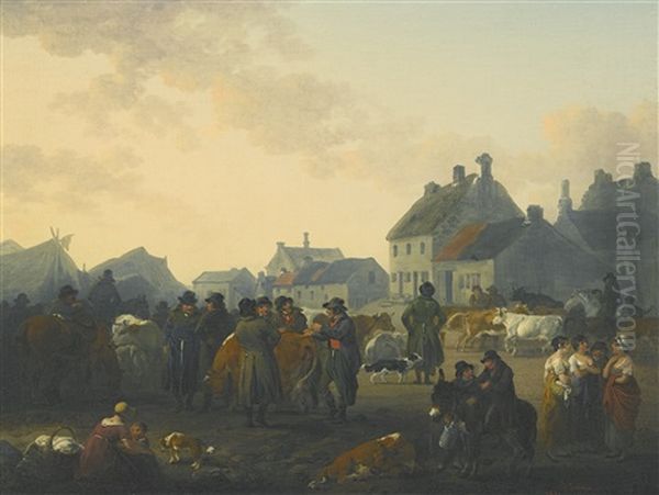 Market Day, Masham, North Yorkshire Oil Painting by Julius Caesar Ibbetson