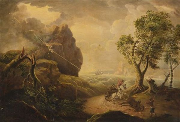 Lightning Oil Painting by Julius Caesar Ibbetson