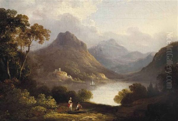 Loch Leven Castle Oil Painting by Julius Caesar Ibbetson