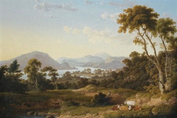 View Of Ullswater From Gowbarrow Park, Lake District Oil Painting by Julius Caesar Ibbetson