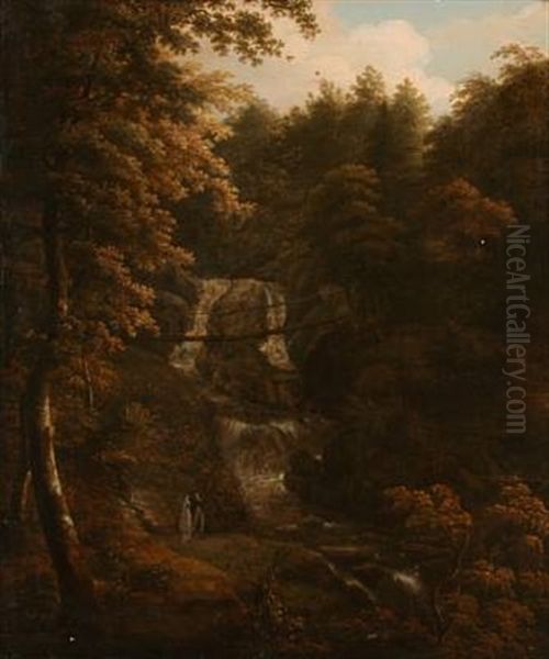 Ingleton Falls, Yorks(hire) Oil Painting by Julius Caesar Ibbetson