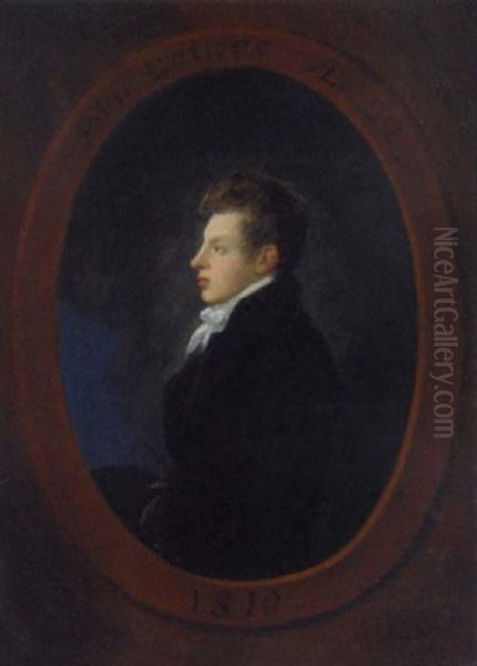 Portrait Of John Baines, Aged 22, In A Black Coat Oil Painting by Julius Caesar Ibbetson