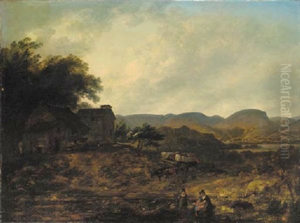 A View Of Langdale Pikes, Cumbria, England Oil Painting by Julius Caesar Ibbetson