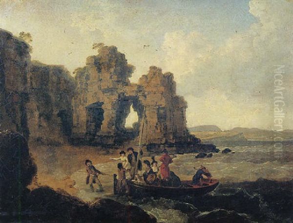 Castle Rock (flatholm Island), Bristol Channel Oil Painting by Julius Caesar Ibbetson