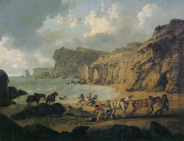 Birdslater Bay, Near Stackpool, Pembrokeshire Oil Painting by Julius Caesar Ibbetson