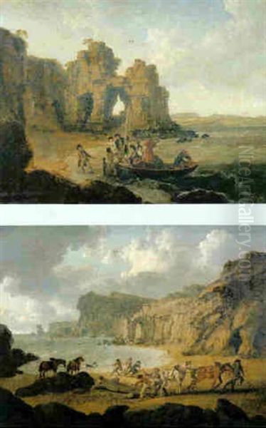 Castle Rock (flatholm Island), Bristol Channel Oil Painting by Julius Caesar Ibbetson