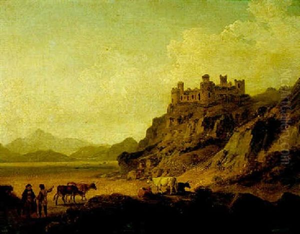 View Of Harlech Castle Oil Painting by Julius Caesar Ibbetson