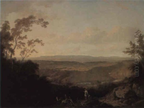 The Valley Of The Wye, Looking Towards Chepstow And Piercefield Oil Painting by Julius Caesar Ibbetson