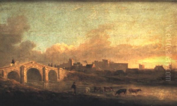 Middleham Castle, Yorkshire Oil Painting by Julius Caesar Ibbetson