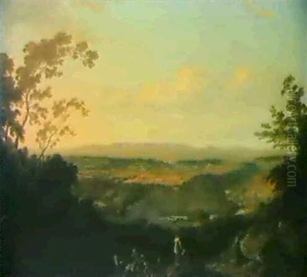 The Valley Of The Wye Looking Towards Chepstow And          Piercefield Oil Painting by Julius Caesar Ibbetson