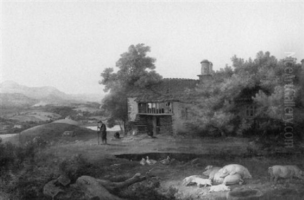 Landscape With Laurel Cottage Sunby-in-furness, Cumbria Oil Painting by Julius Caesar Ibbetson