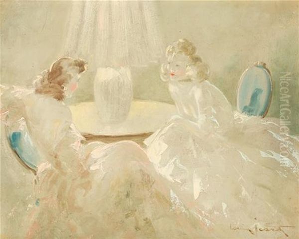 Two Seated Ladies Oil Painting by Louis Icart