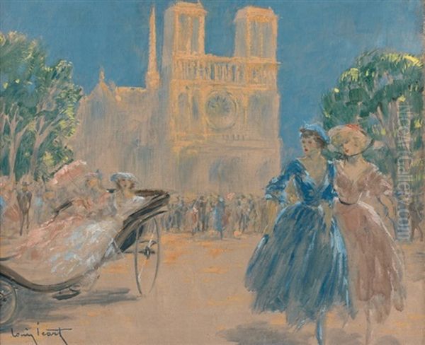 Elegantes Devant Notre-dame De Paris Oil Painting by Louis Icart