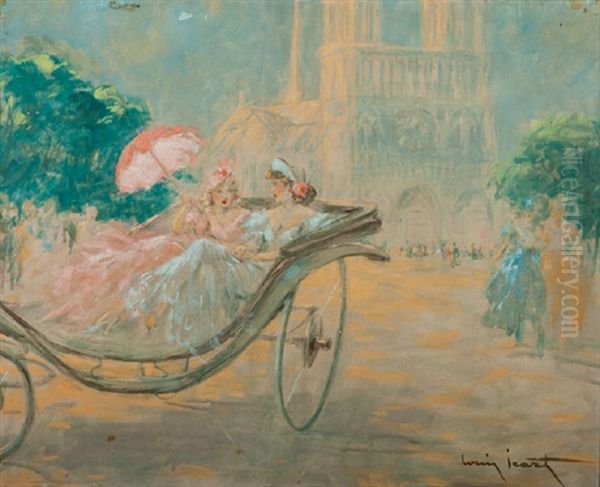 Promenade A Notre-dame De Paris... Oil Painting by Louis Icart