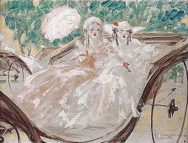 Deux Elegantes En Caleche Oil Painting by Louis Icart