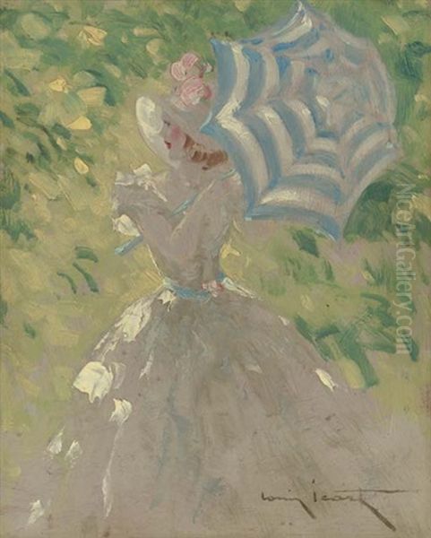 Woman With Umbrella Oil Painting by Louis Icart