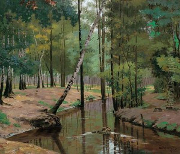 Deep In A Forest With A Running Stream Oil Painting by Karl Bartels