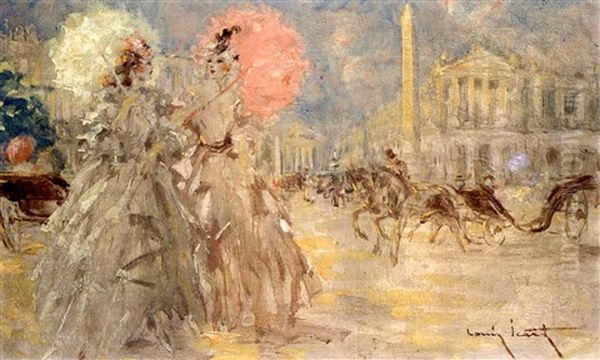 Les Elegantes Place De La Concorde Oil Painting by Louis Icart