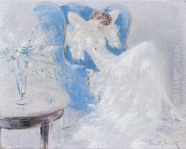 Jeune Femme Dans Un Fauteuil Bleu Oil Painting by Louis Icart