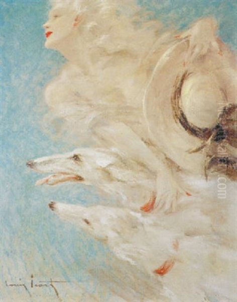 Elegante Aux Deux Levriers Oil Painting by Louis Icart