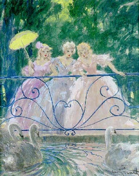 Elegantes Aux Cygnes Oil Painting by Louis Icart