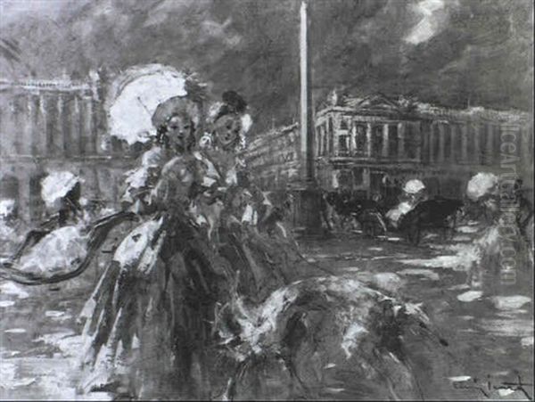 Elegantes, Place De La Concorde Oil Painting by Louis Icart