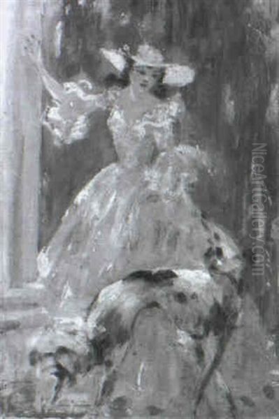 Elegant Woman With A Dog Oil Painting by Louis Icart