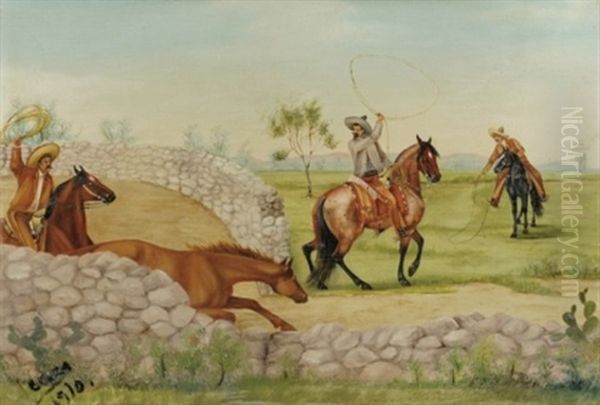 Manganeando A Salida De Corral Oil Painting by Ernesto Icaza