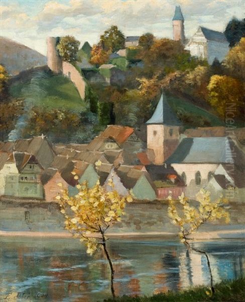 Suddeutsches Dorf Am Fluss Oil Painting by Ernst Idler