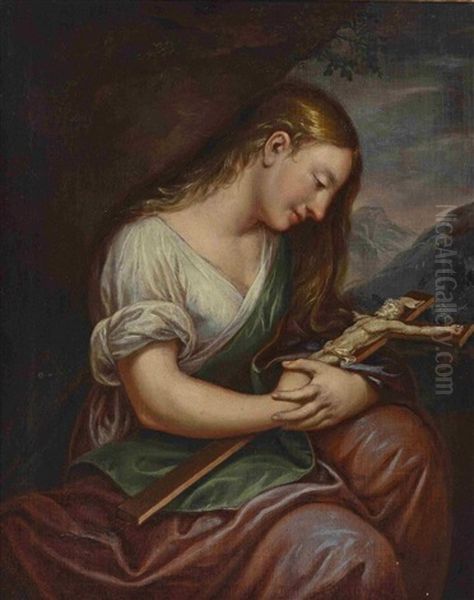 Hl Maria Magdalena In Anbetung Des Kreuzes Oil Painting by Johann Eberhard Ihle