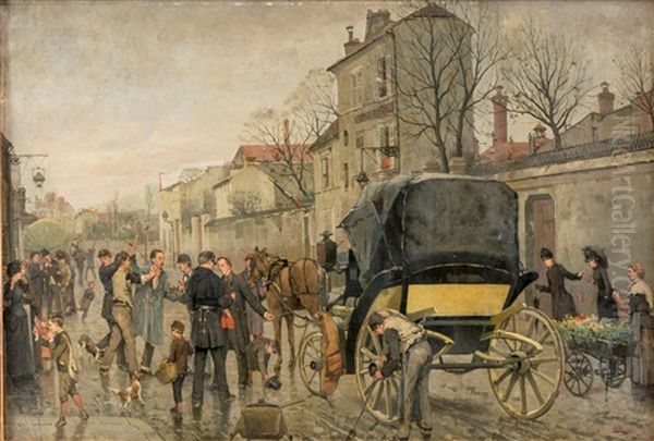 Scene De Rue A La Caleche Oil Painting by Jean Daniel Ihly