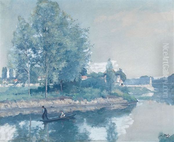 Bord De Marne A La Varenne Pres Paris Oil Painting by Jean Daniel Ihly