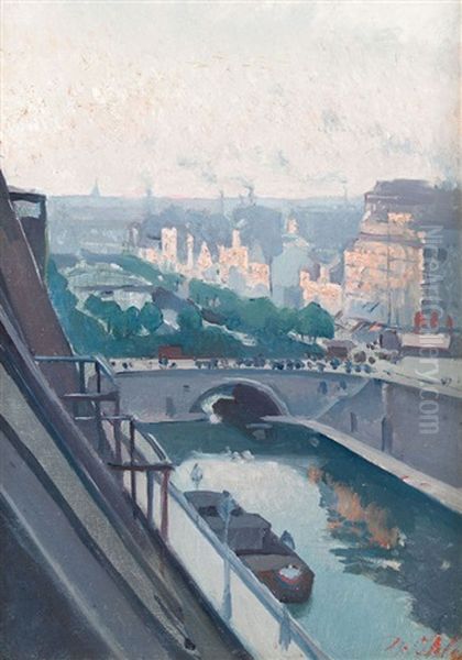 Pariser Kanal In Der Abenddammerung Oil Painting by Jean Daniel Ihly