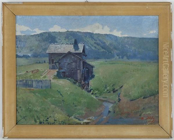 Le Vieux Moulin, Pres De Neuchatel (+ Paysage Lacustre, Lrgr; 2 Works) Oil Painting by Jean Daniel Ihly