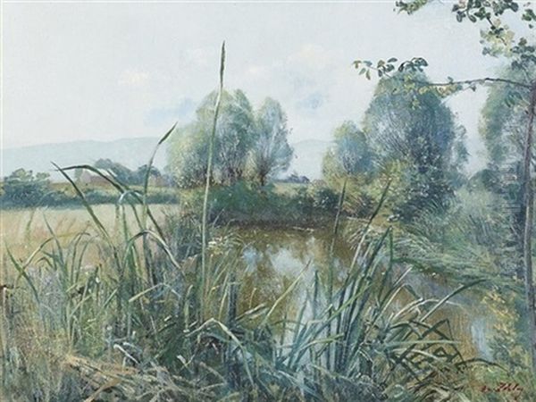 Idyllische Landschaft Mit Teich Oil Painting by Jean Daniel Ihly