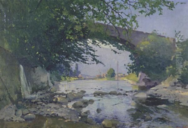 La Veveuse, Flussansicht Mit Brucke Oil Painting by Jean Daniel Ihly