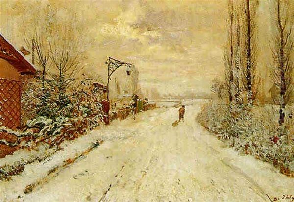 Vorortsstrase Im Winter Oil Painting by Jean Daniel Ihly