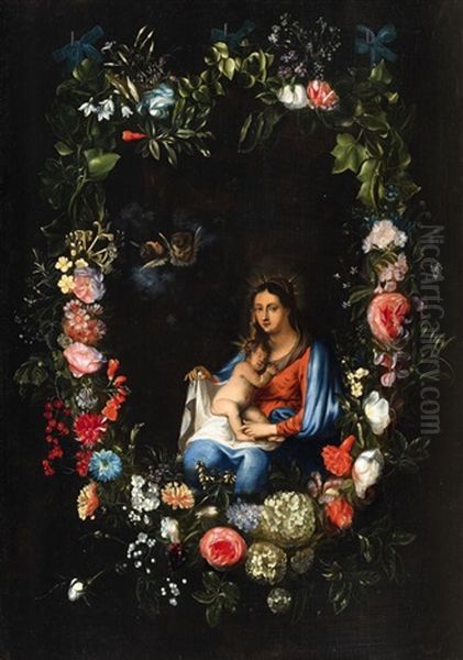 The Virgin In A Floral Wreath Oil Painting by Catharina Ijkens