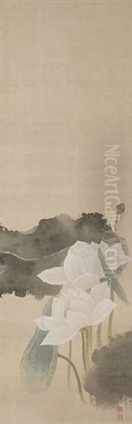 White-robed Kannon And Lotuses (+ 2 Others; 3 Works) Oil Painting by Koson Ikeda