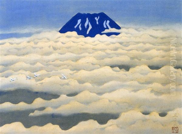 Peak Of Mountain Oil Painting by Koson Ikeda