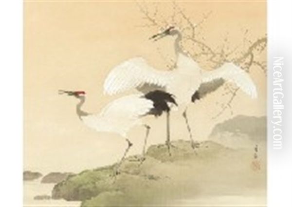 Early Spring Two Cranes Oil Painting by Shuho Ikegami