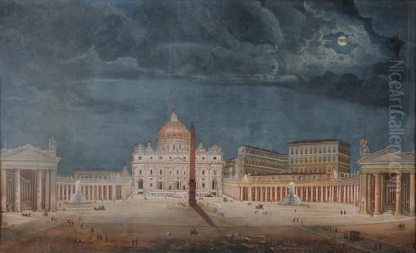 Notturno Con Piazza S.pietro Oil Painting by Luigi Bartezago