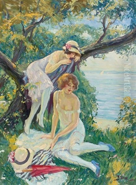 Sommerliche Partie An Einem See Oil Painting by Leopold Illencz