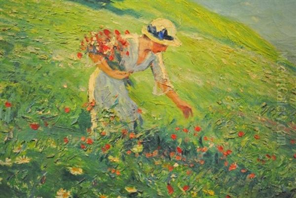 Gathering In A Field Of Flowers Oil Painting by Leopold Illenz