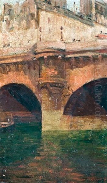 A Pont - Neuf Parizsban Oil Painting by Antal Illes